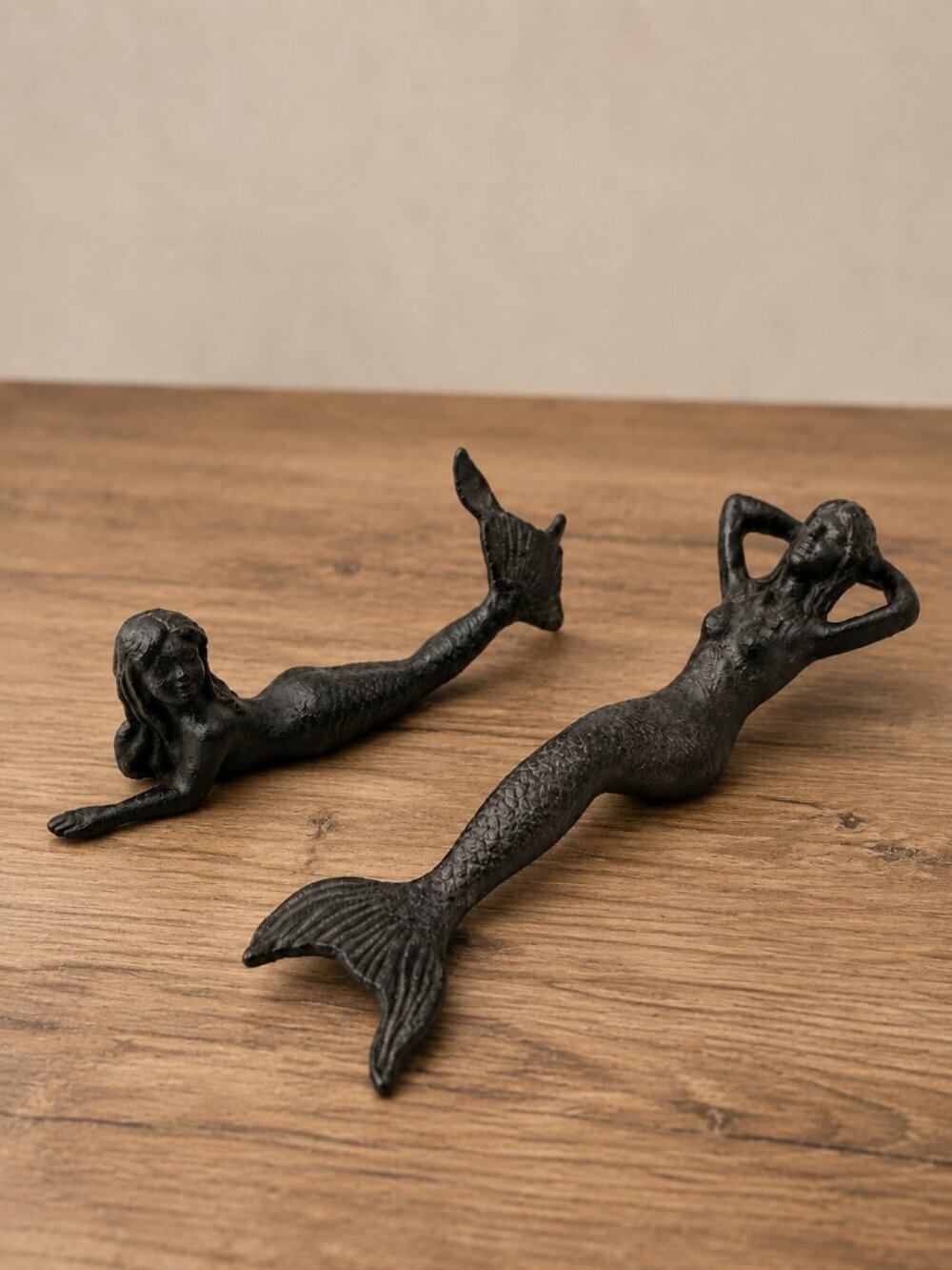 Vintage Cast Iron Mermaid Wall Shelf Sitters Set of 2 Coastal Nautical Decor
